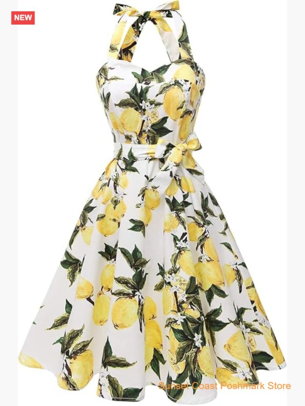 Vintage Polka Dot Audrey Cocktail Dress Halter Neck A-Line Sleeveless with